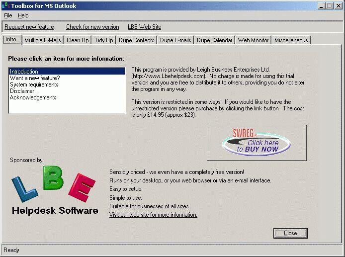 LBE Toolbox for MS Outlook Screenshot